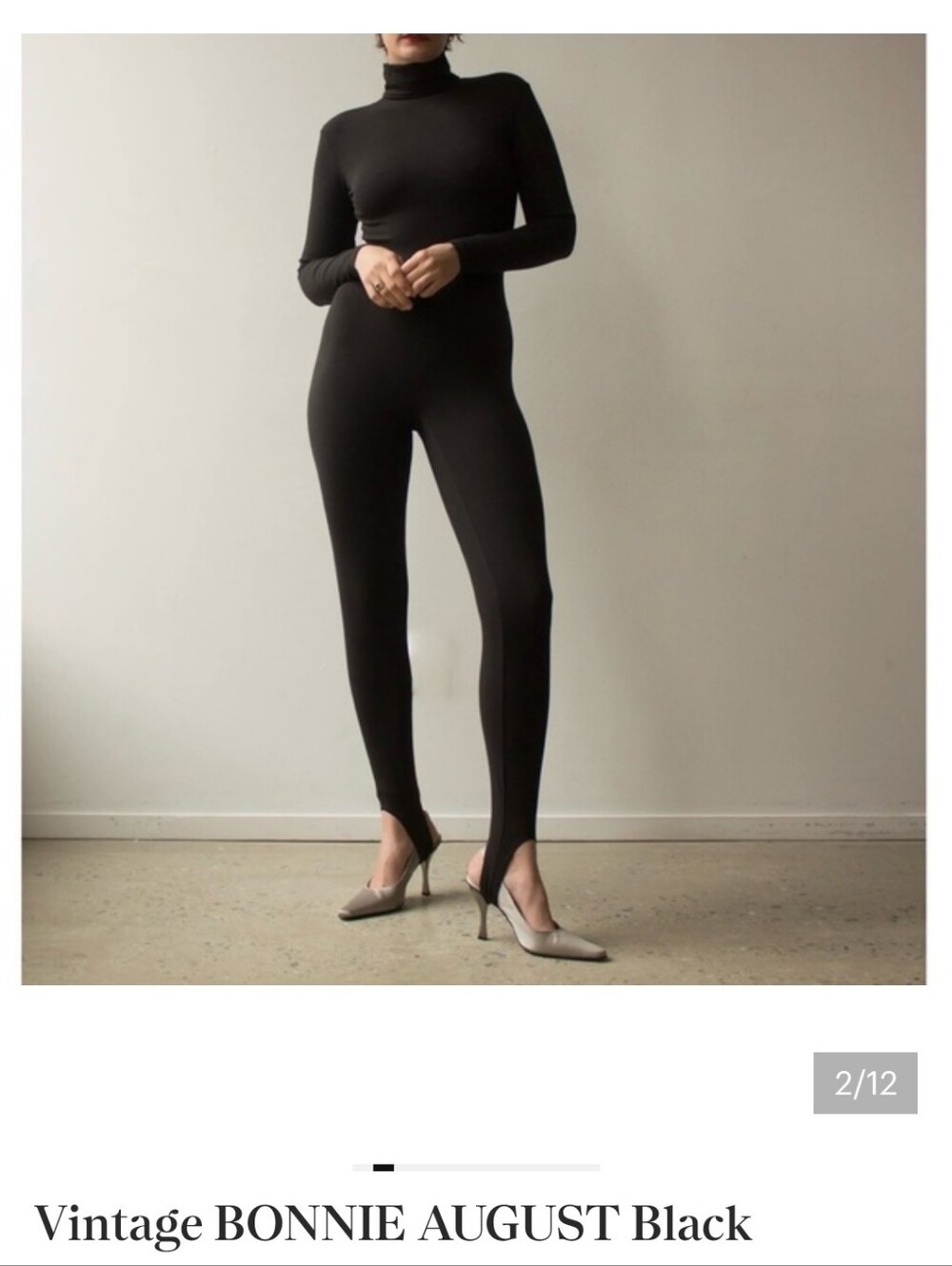 Bonnie August Vintage Black Stretchy Turtleneck Jumpsuit Stirrup Size S Dance